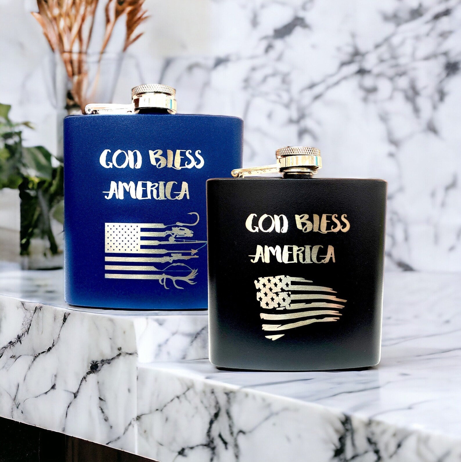 God Bless America Flask Stainless Steel Gift Laser Engraved