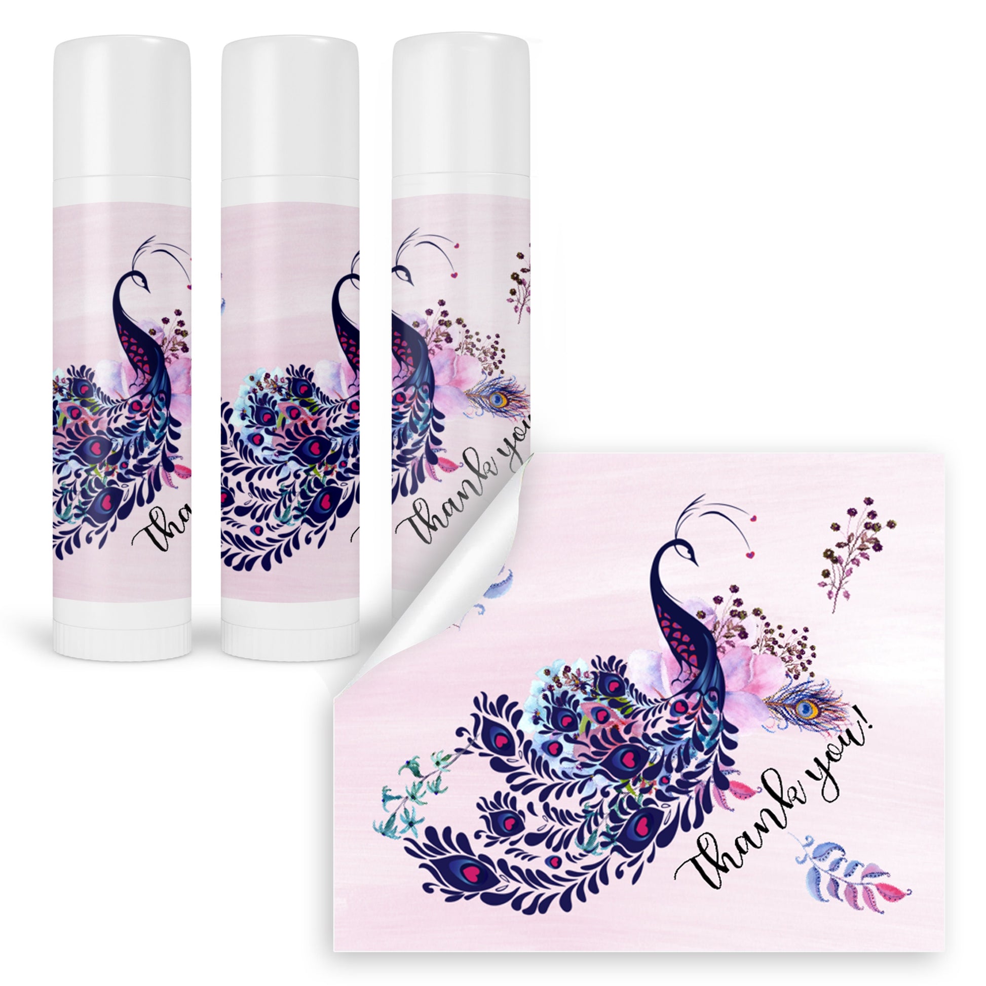 Peacock Wedding Favor Labels: Personalized Lip Balm Stickers