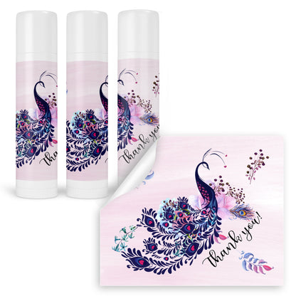 Peacock Wedding Favor Labels: Personalized Lip Balm Stickers