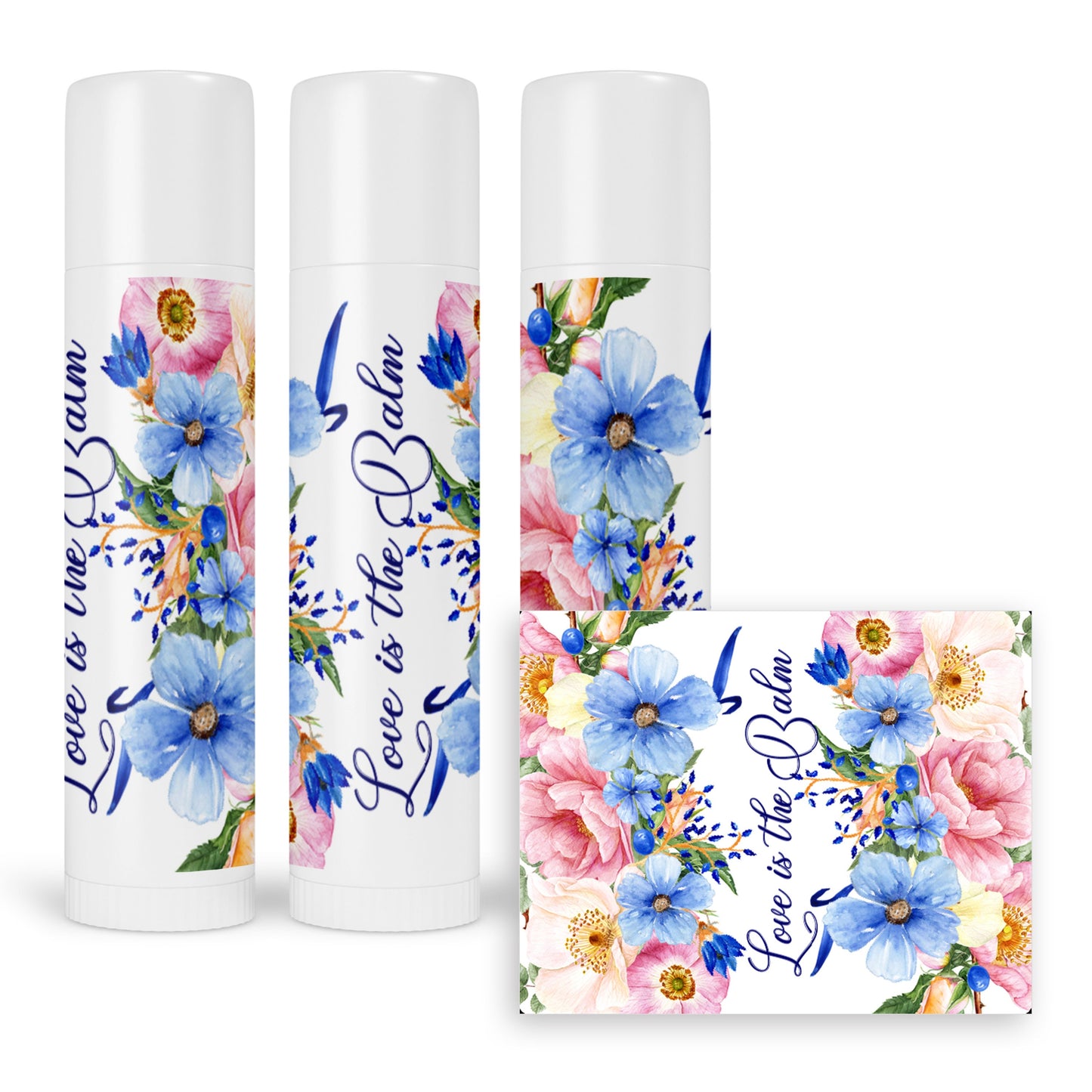 Rustic Lip Balm Labels Pink Blue Floral Wedding Stickers Chapstick Party Favor Labels
