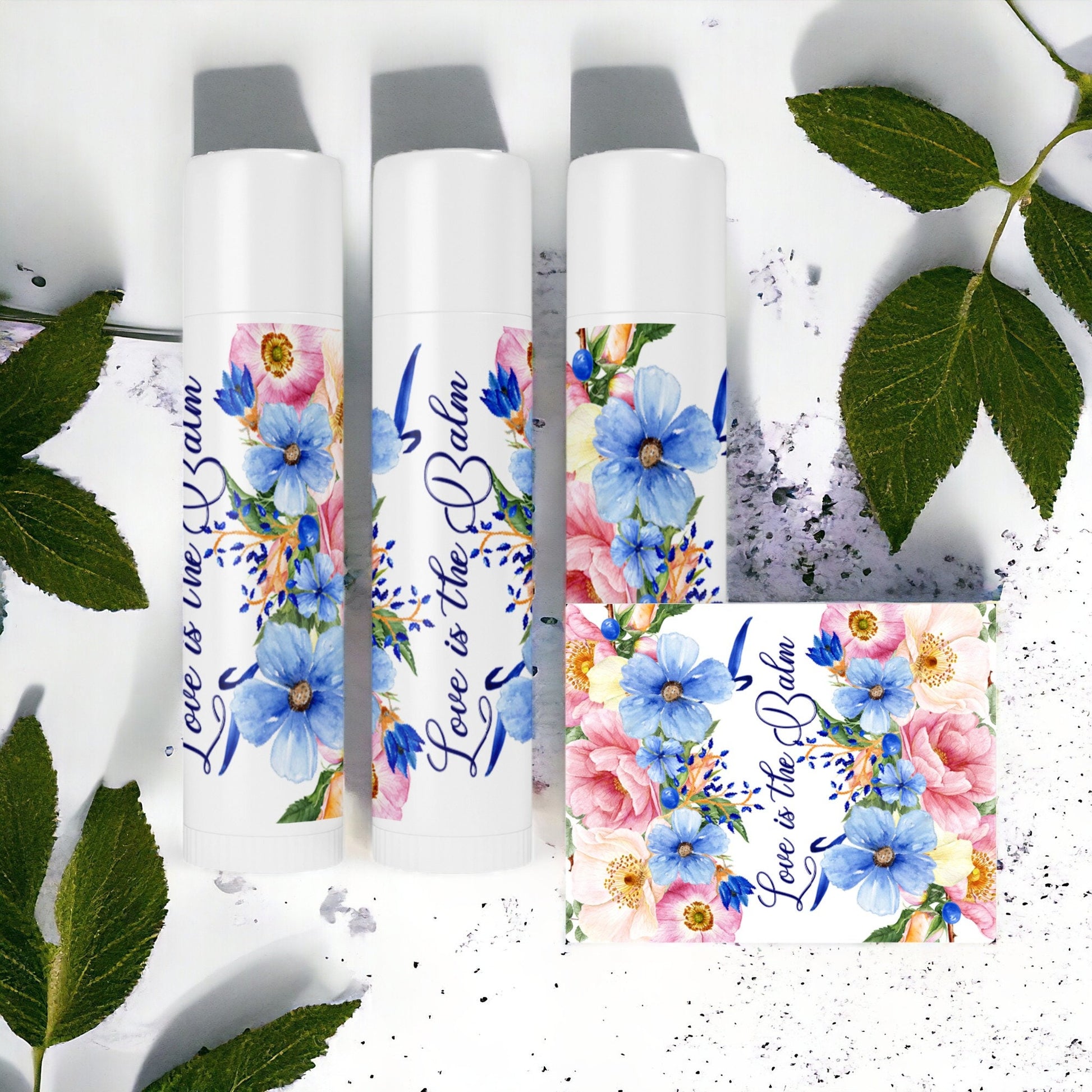 Rustic Lip Balm Labels Pink Blue Floral Wedding Stickers Chapstick Party Favor Labels