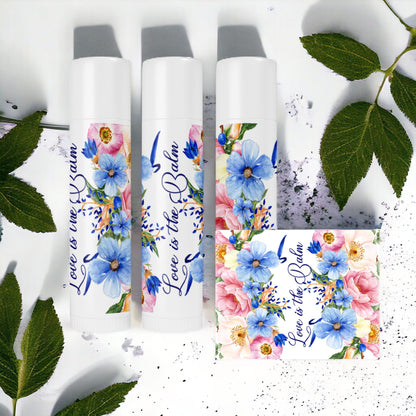Rustic Lip Balm Labels Pink Blue Floral Wedding Stickers Chapstick Party Favor Labels