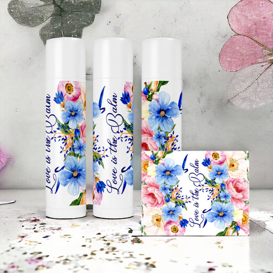 Rustic Lip Balm Labels Pink Blue Floral Wedding Stickers Chapstick Party Favor Labels