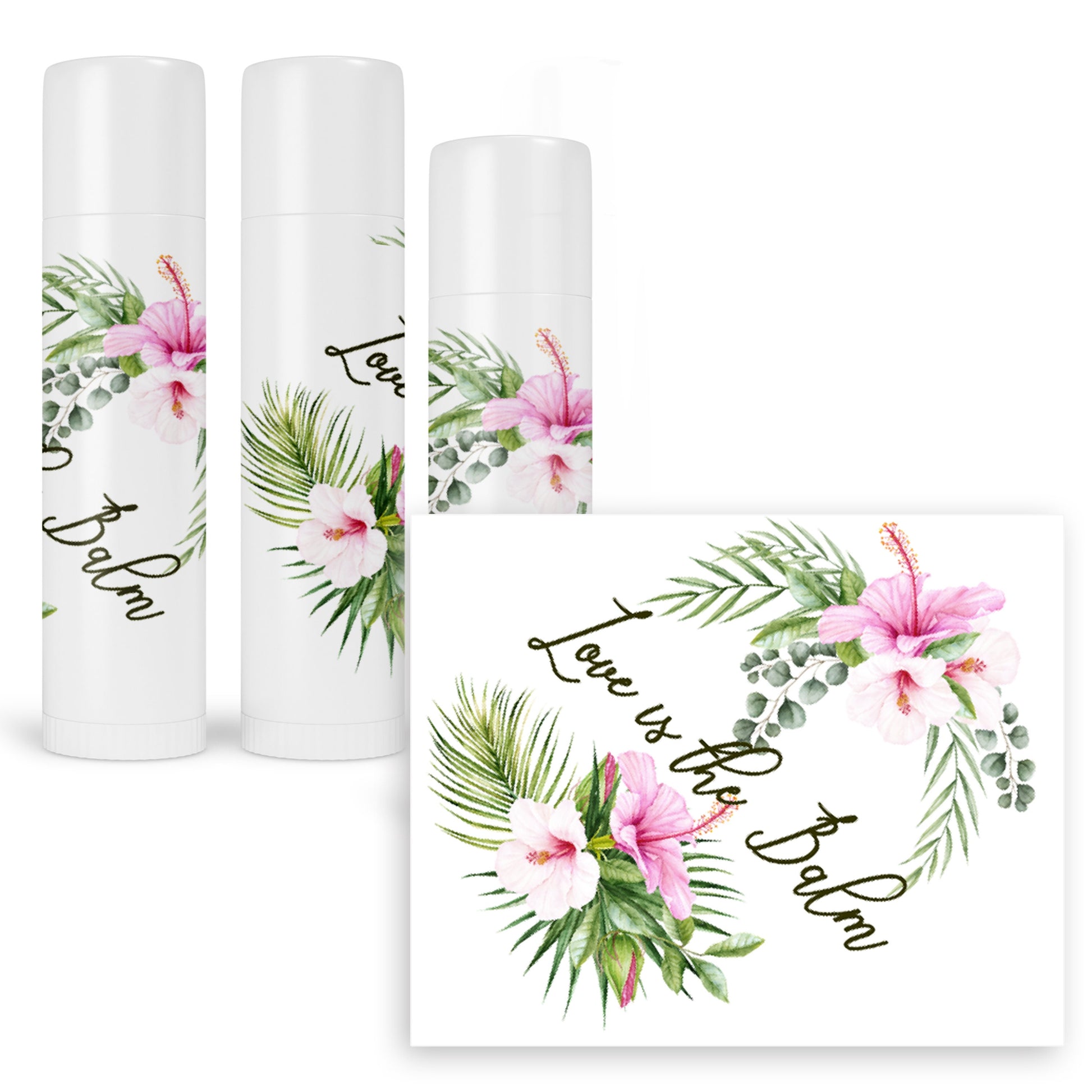 Tropical Wedding Lip Balm Labels, Hawaiian Bridal Shower Chapstick Stickers, Party Favor Birthday Labels