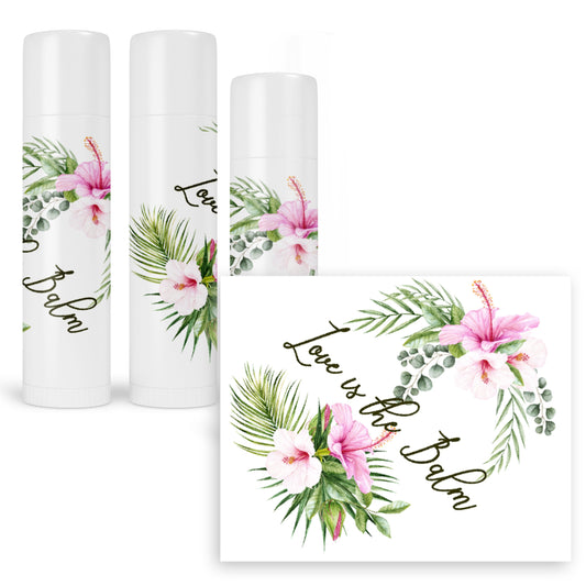 Tropical Wedding Lip Balm Labels, Hawaiian Bridal Shower Chapstick Stickers, Party Favor Birthday Labels