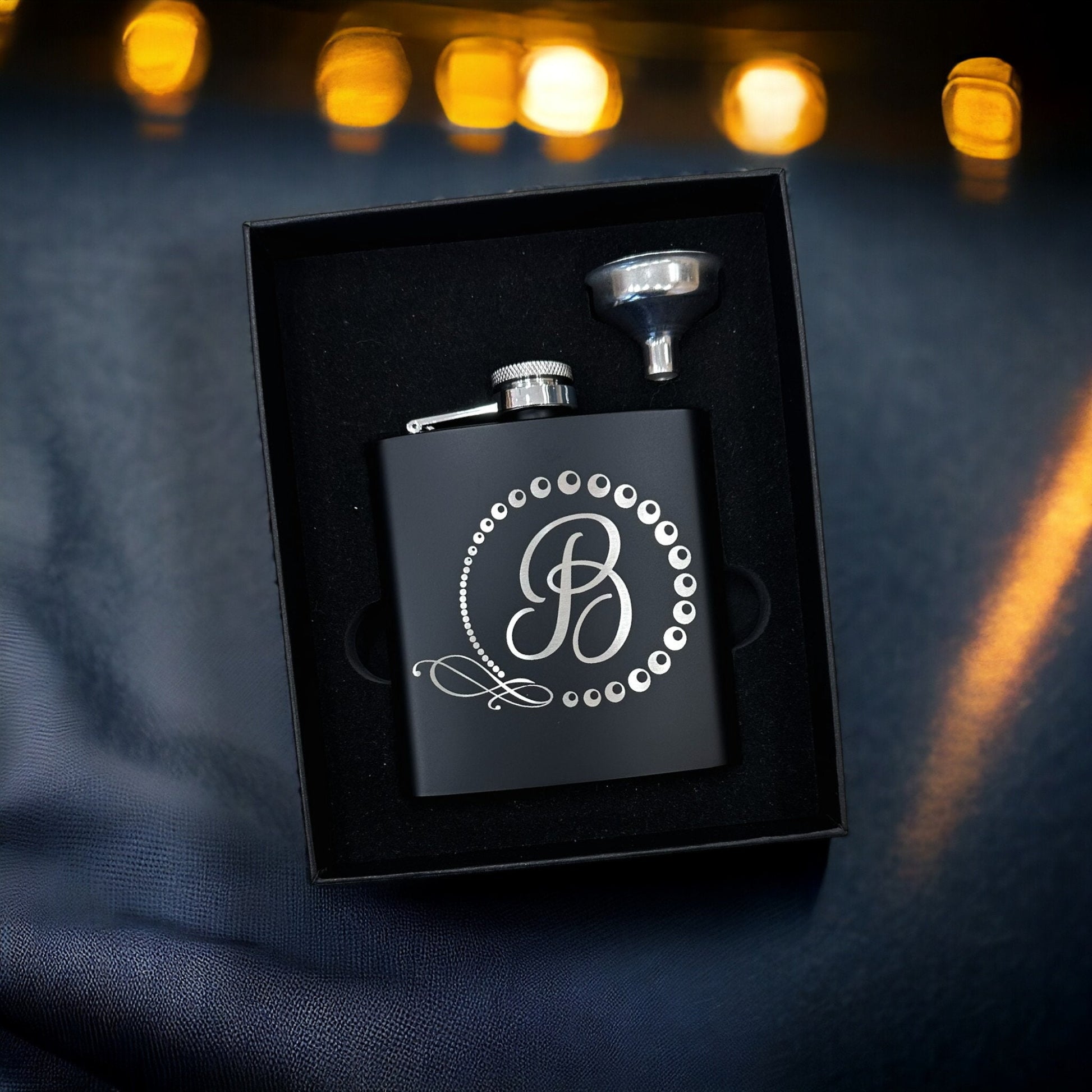 Personalized Hip Flask Laser Engraved Small Groomsman Boyfriend Flask with Gift Box, Custom Name Monogram Initial Capital Letter