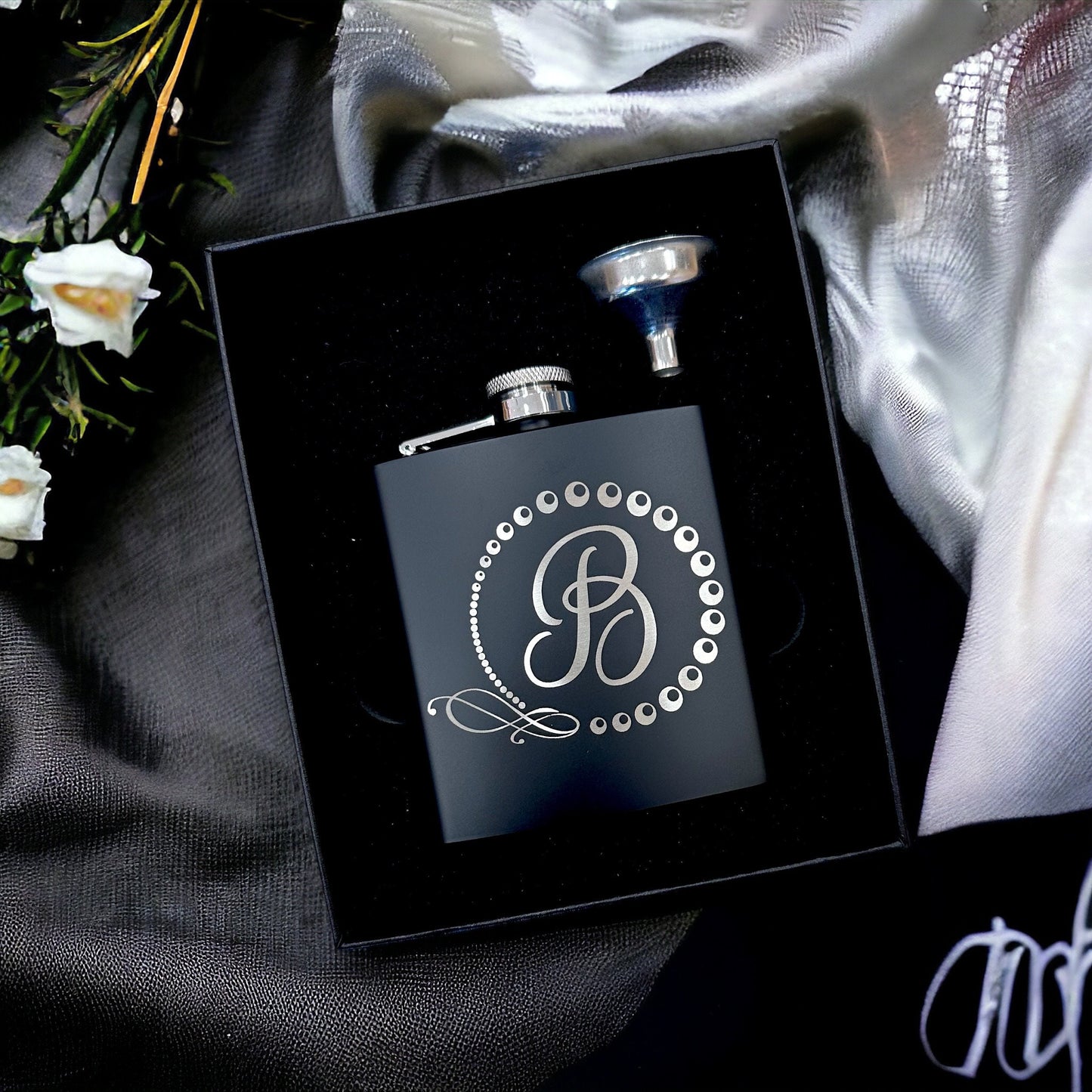 Personalized Hip Flask Laser Engraved Small Groomsman Boyfriend Flask with Gift Box, Custom Name Monogram Initial Capital Letter