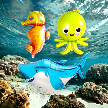 Sea Ocean Party Balloons, Large Shark Octopus Sea Horse Birthday Balloons, Giant Pool Party Balloons, Under the Sea Party