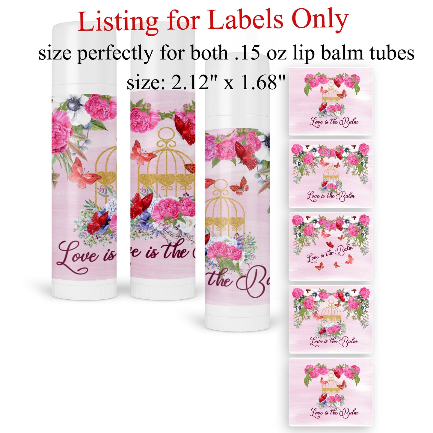 30 Magenta Butterfly Lip Balm Labels: Floral Party Favor Stickers