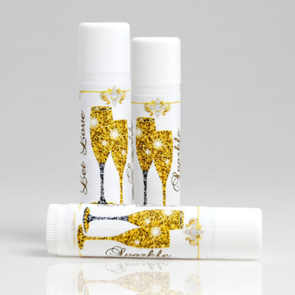 Gold Champagne Wedding Lip Balm Labels: Party Favor Stickers, Set of 30
