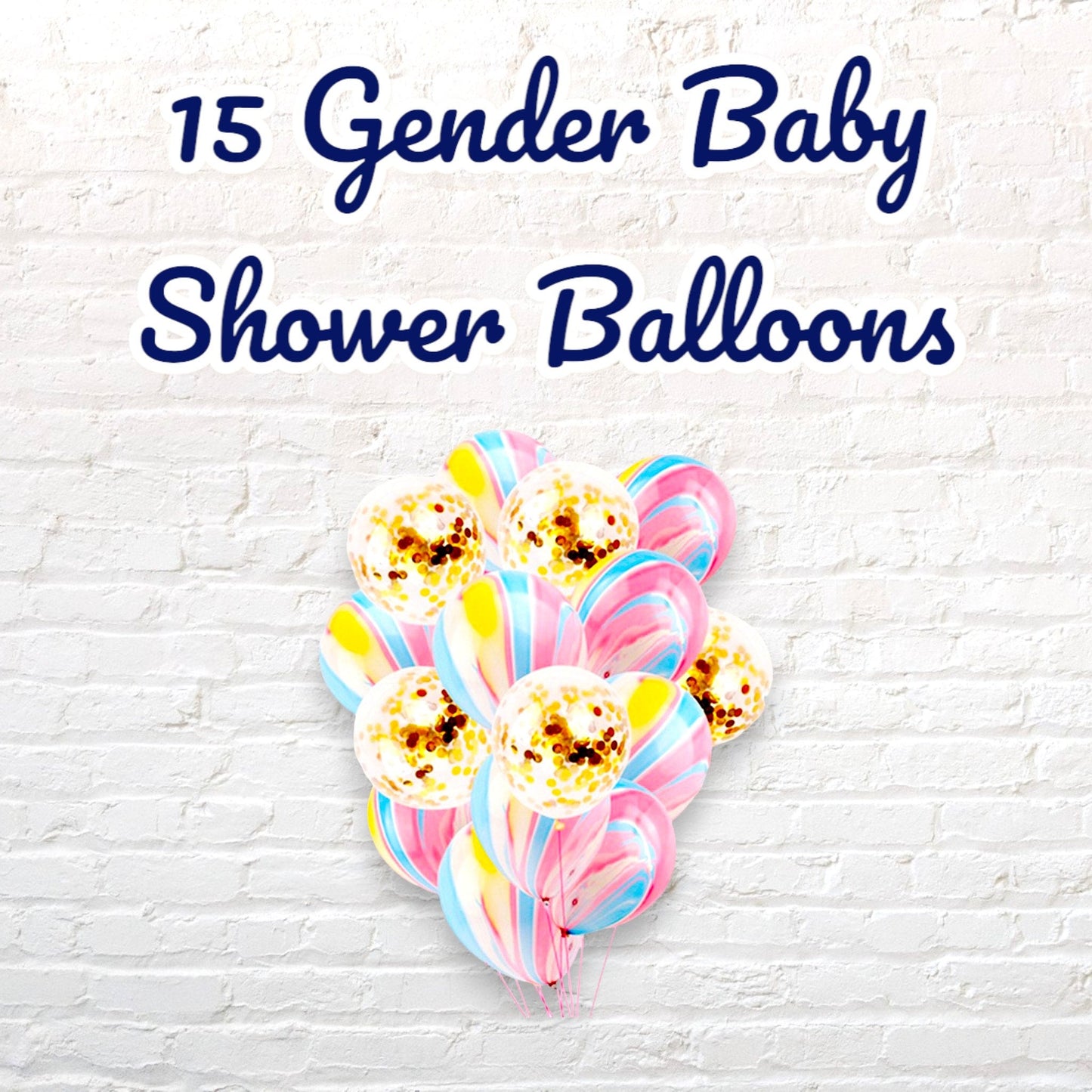 15 Gender Baby Shower Balloons, Agate Pink Blue Gold Confetti Balloons