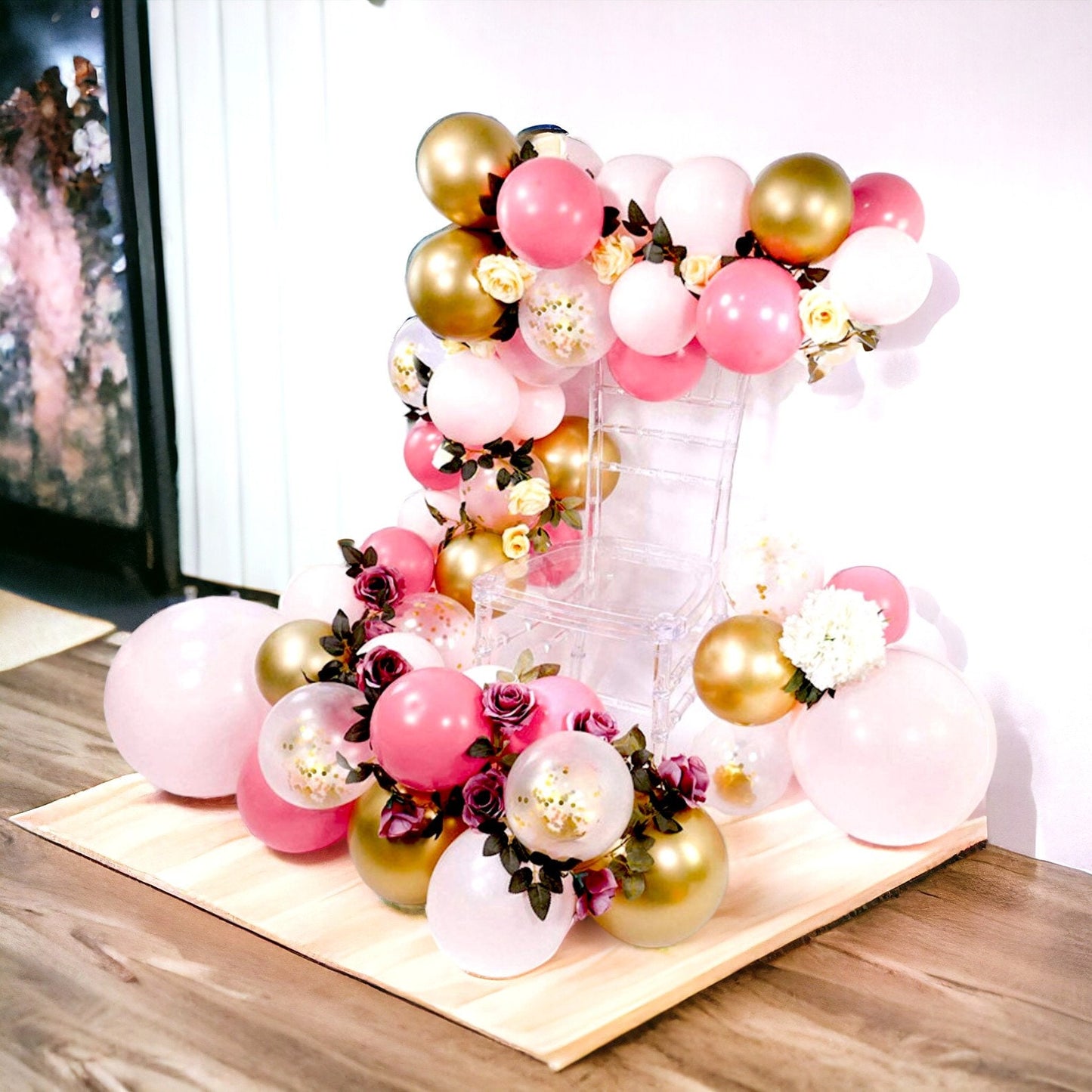 Pink Gold Confetti Balloons Arch Garland Kit Wedding Baby in Bloom Princess Baby Shower Birthday