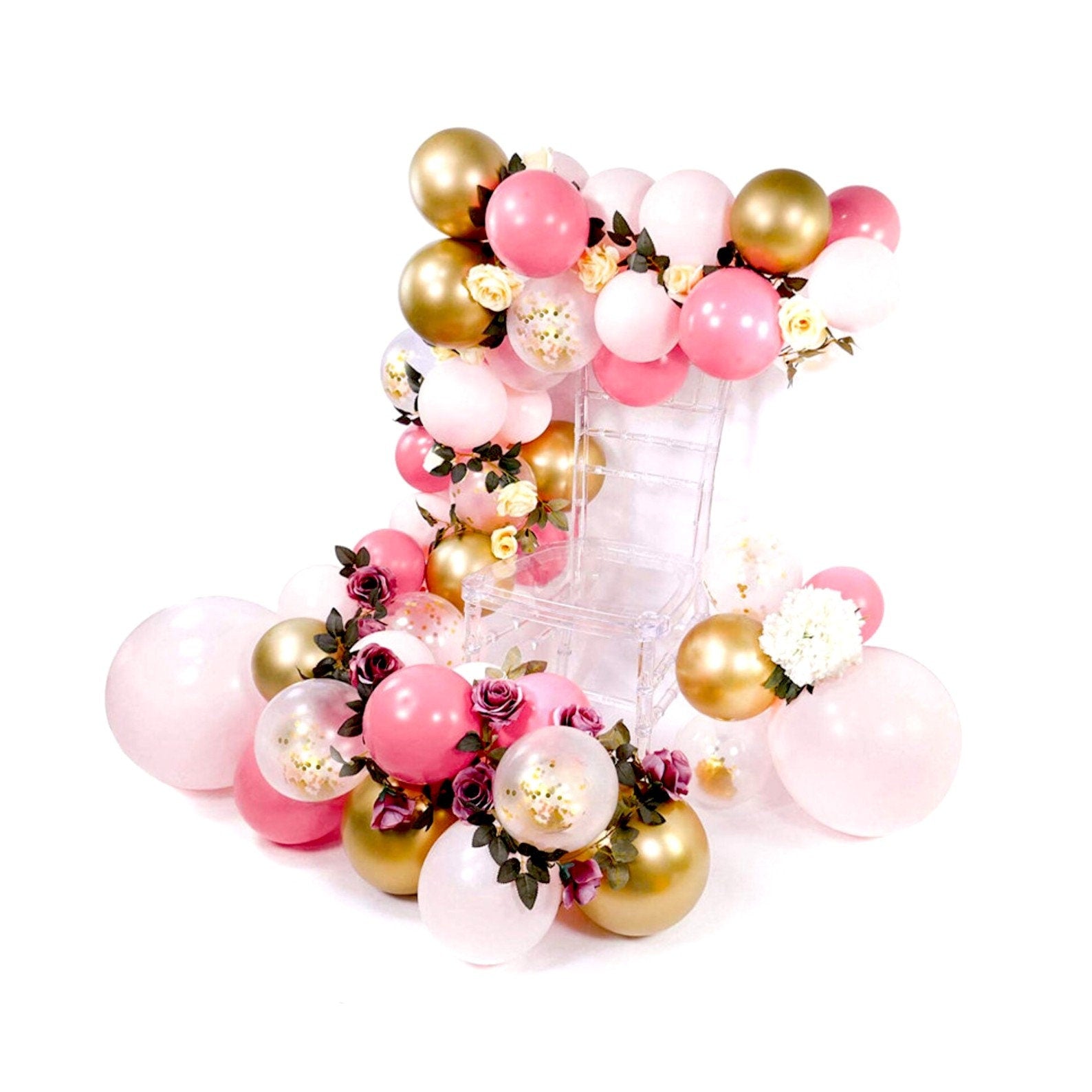 Pink Gold Confetti Balloons Arch Garland Kit Wedding Baby in Bloom Princess Baby Shower Birthday