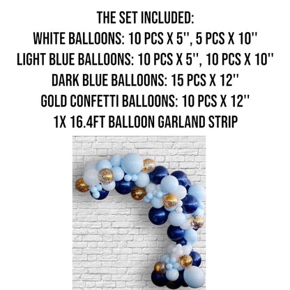 Deep Blue Gold Confetti White Light Blue Balloons Garland Arch Boy Baby Shower Birthday Wedding Party Backdrop Decoration