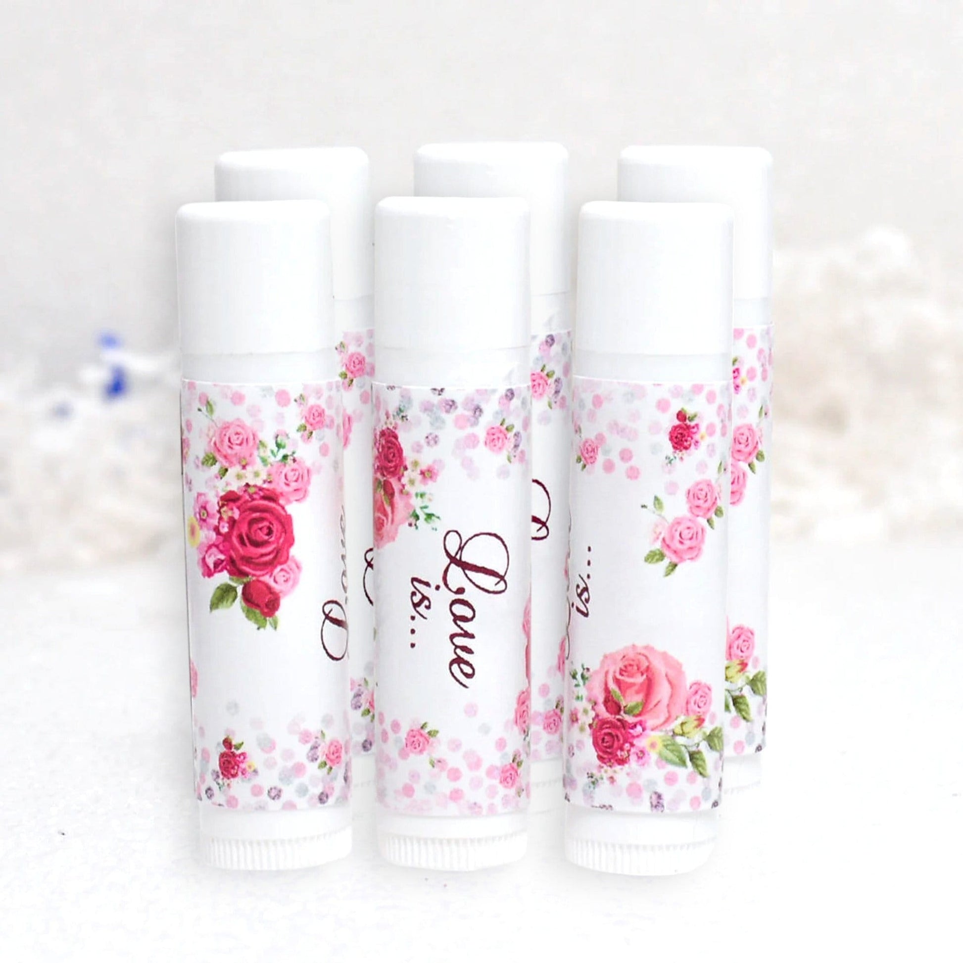 Rose lip balm labels – personalized wedding and bridal shower favor stickers, set of 15