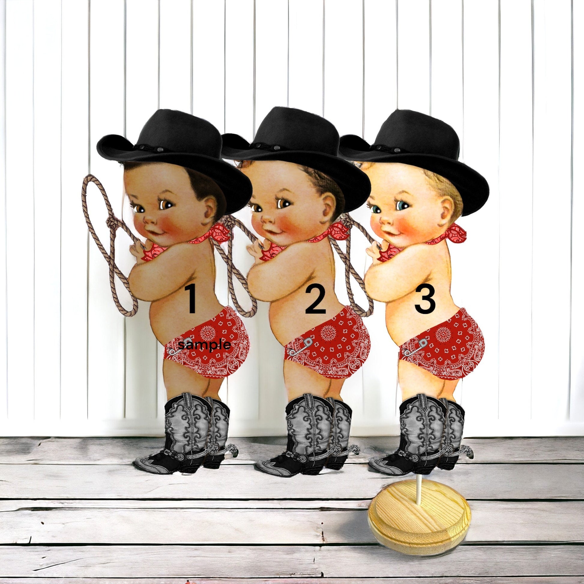 Little Cowboy Centerpiece Cutouts with Lasso, Hat, Boots, Red Bandana Baby Shower Birthday Party Table Cake Topper