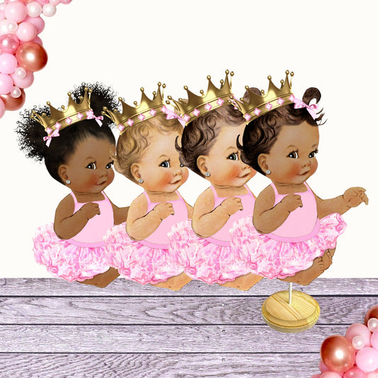 Pink Gold Baby Centerpiece Cutouts, Cake Topper Sitting Girl, Royal Baby Shower, Royal Party, 1st Birthday