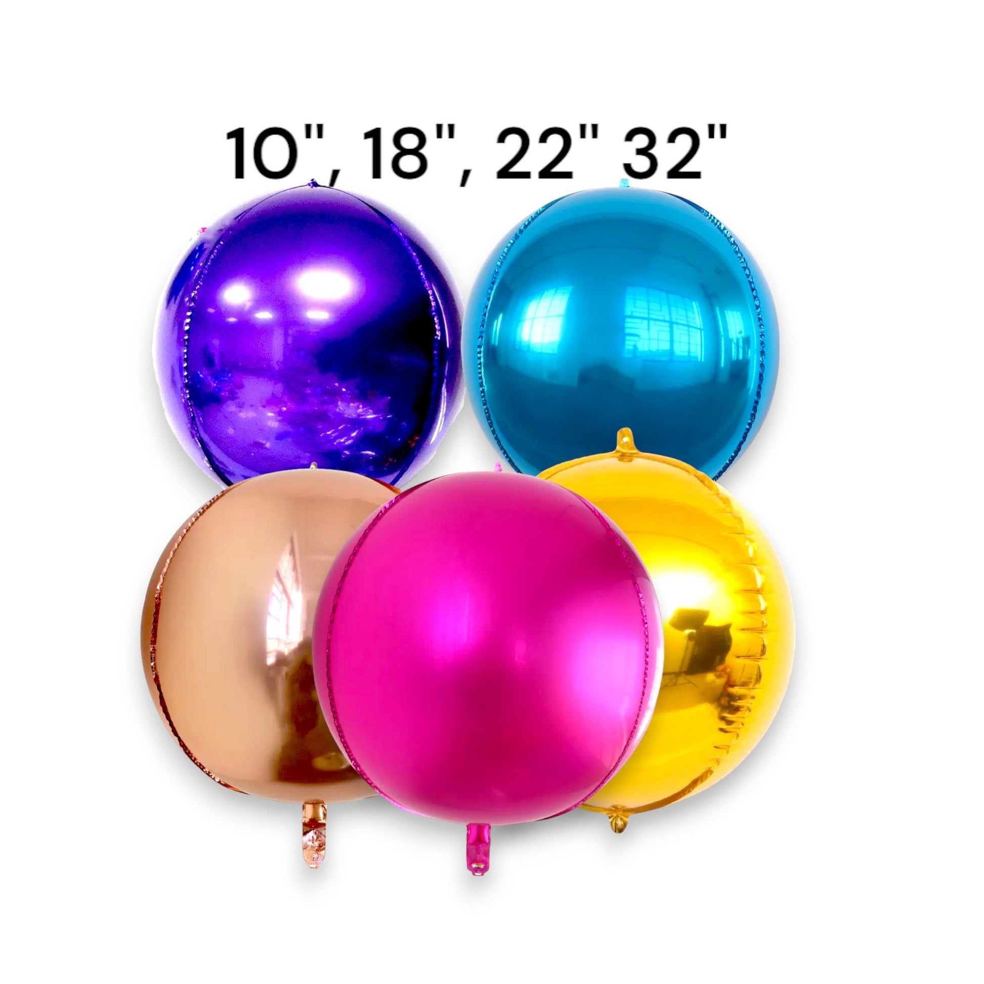 2 Round Foil Mylar Balloons, Gold Rose Purple Pink Blue Festival Wedding Birthday Party Decor 10" 18" 22" 32"