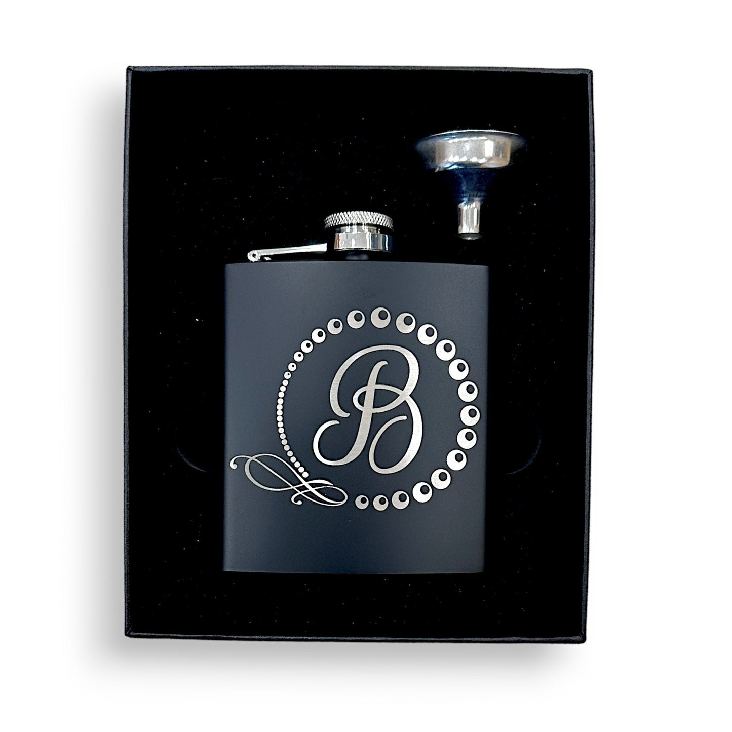 Personalized Hip Flask Laser Engraved Small Groomsman Boyfriend Flask with Gift Box, Custom Name Monogram Initial Capital Letter