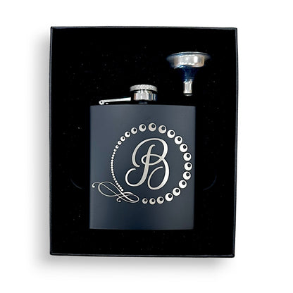 Personalized Hip Flask Laser Engraved Small Groomsman Boyfriend Flask with Gift Box, Custom Name Monogram Initial Capital Letter