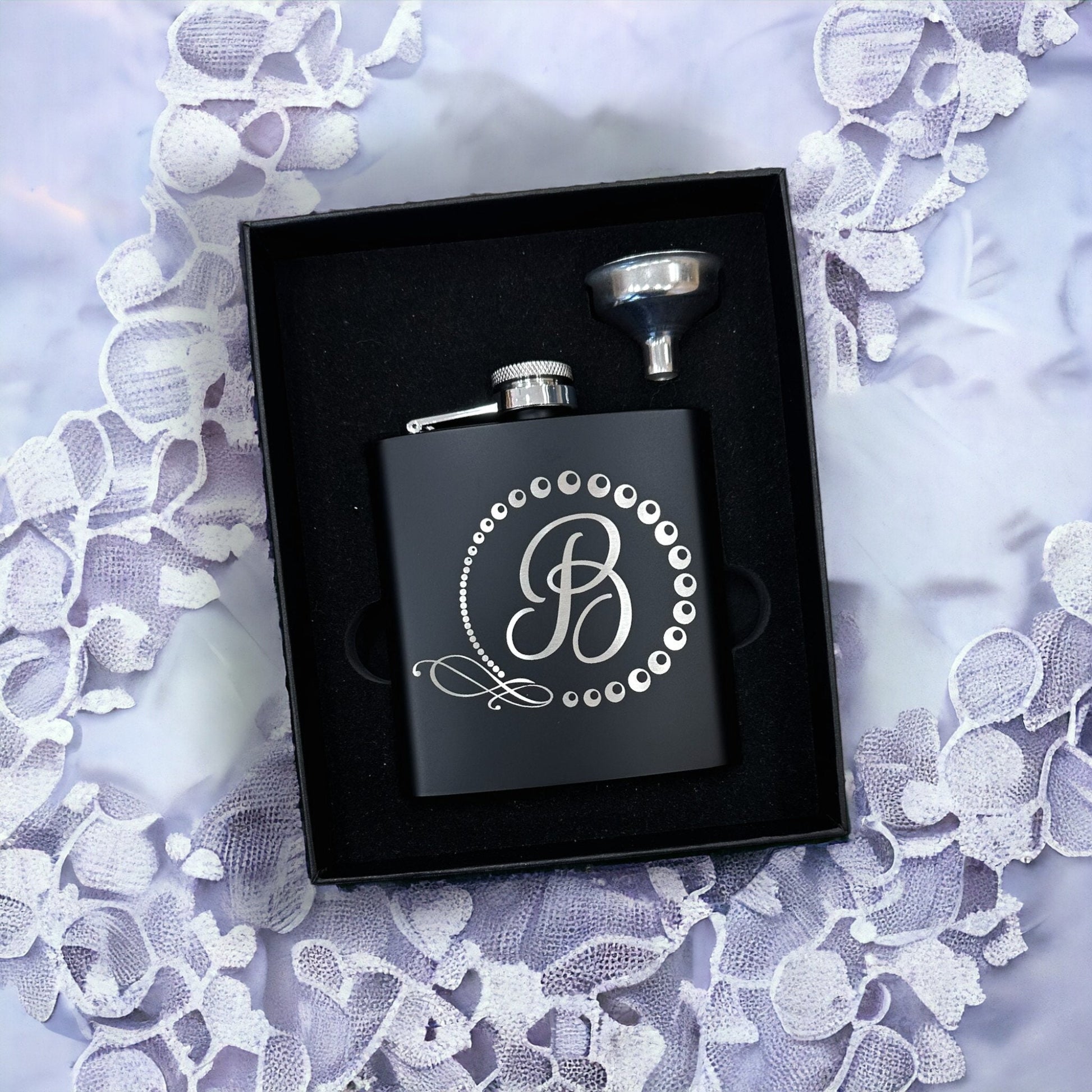 Personalized Hip Flask Laser Engraved Small Groomsman Boyfriend Flask with Gift Box, Custom Name Monogram Initial Capital Letter