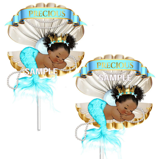 African American mermaid baby shower cake topper