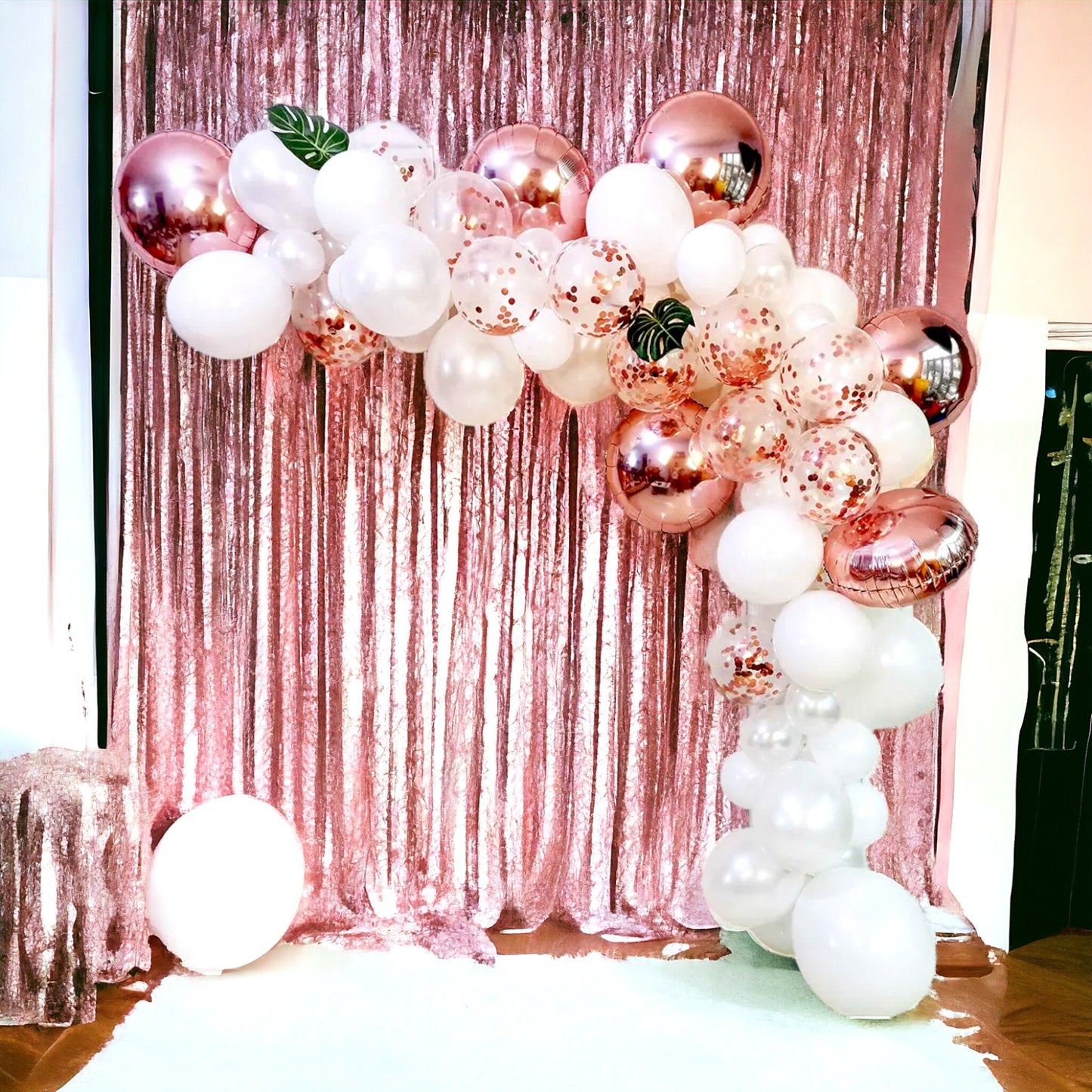 Rose Gold White Balloons Garland Arch, Wedding Girl Baby Shower Birthday Decoration Backdrop