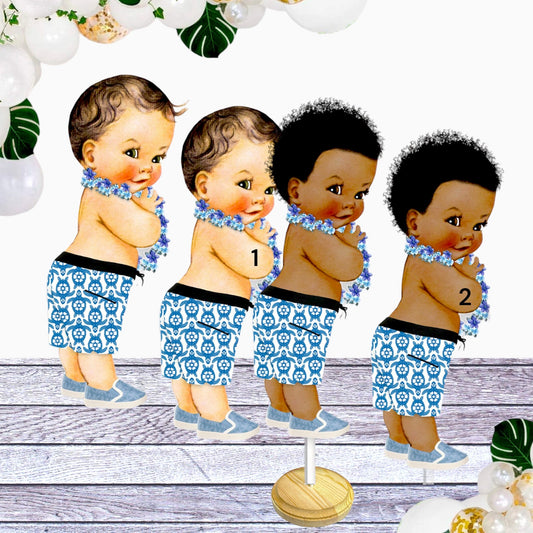 Luau Boy Cake Topper Centerpiece Cutouts for Aloha Baby Shower Birthday Table Decoration, Tropical Party Decor