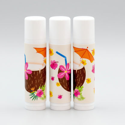 Luau Lip Balm Labels – Tropical Coconut Party Favor Stickers, Set of 15