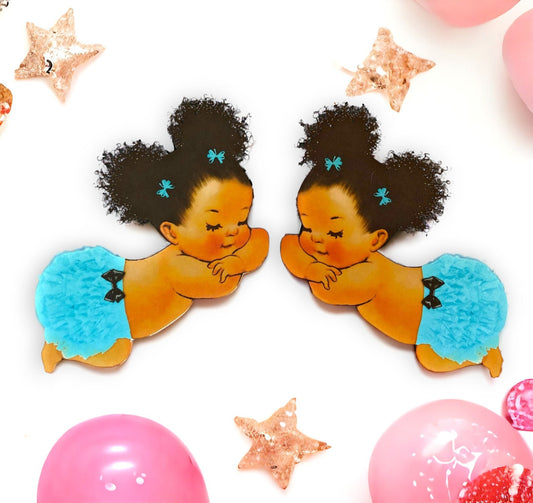 Turquoise Sleeping Baby Cutouts African American Birthday Table Decor