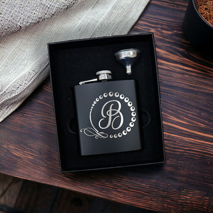 Personalized Hip Flask Laser Engraved Small Groomsman Boyfriend Flask with Gift Box, Custom Name Monogram Initial Capital Letter