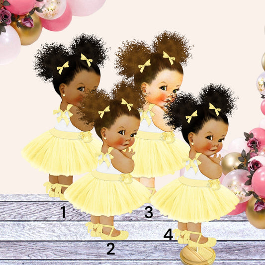 Baby Girl Centerpiece Cutouts, Yellow Tulle Dress, Diaper Cake Topper