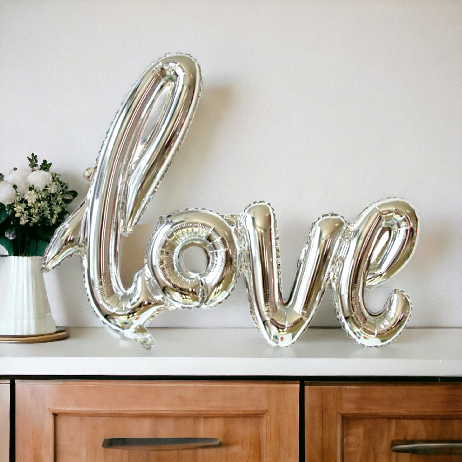 Giant Letters Balloons, Silver Love Valentines Balloons, 41" Script Balloon Wedding Bridal Shower Photo Prop