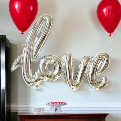 Giant Letters Balloons, Silver Love Valentines Balloons, 41" Script Balloon Wedding Bridal Shower Photo Prop