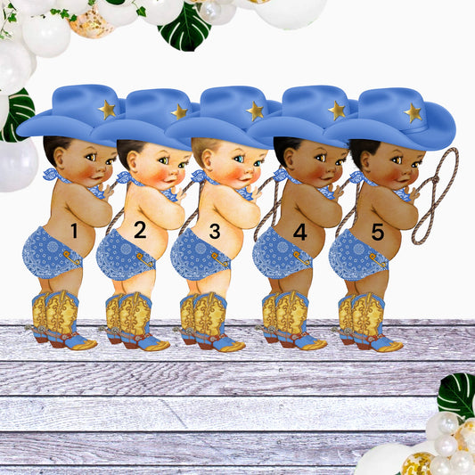 Blue Cowboy Centerpiece Cutouts Baby Shower Birthday Table Wall Party Decoration