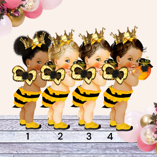 Honey Bee Princess Girl Topper Cutouts Baby Shower Birthday Party Supplies Centerpiece Decoration