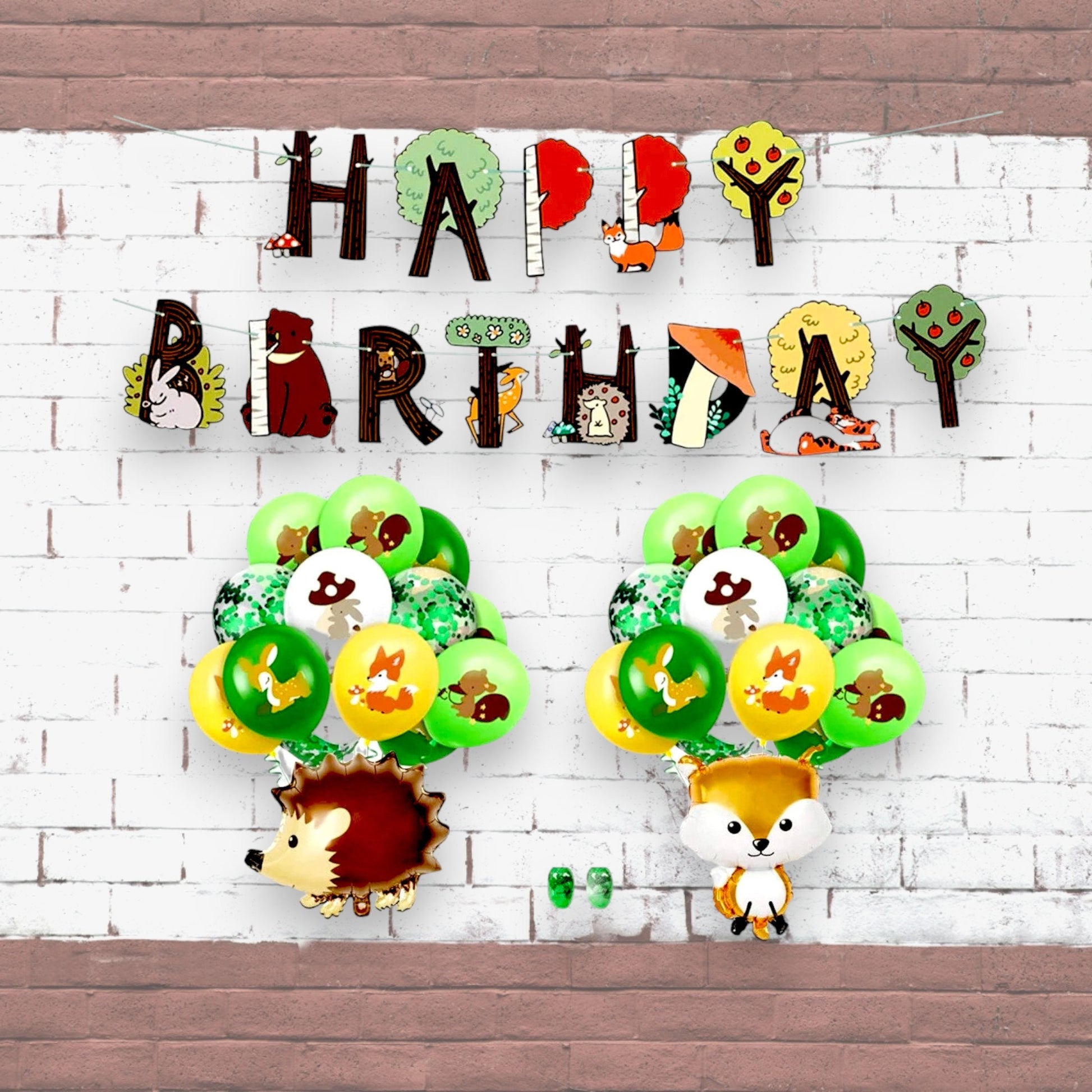 Woodland Birthday Banner Balloons Animals Decorations, Wild One Birthday, Forest Party Decoration