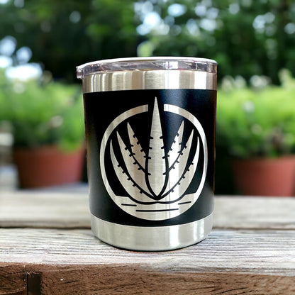 Engraved agave tumbler in black showing the modern desert plant design.