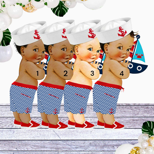 Nautical Boy 1st Birthday Centerpiece Cutouts, Baby Shower Party Decoration, Diaper Cake Topper