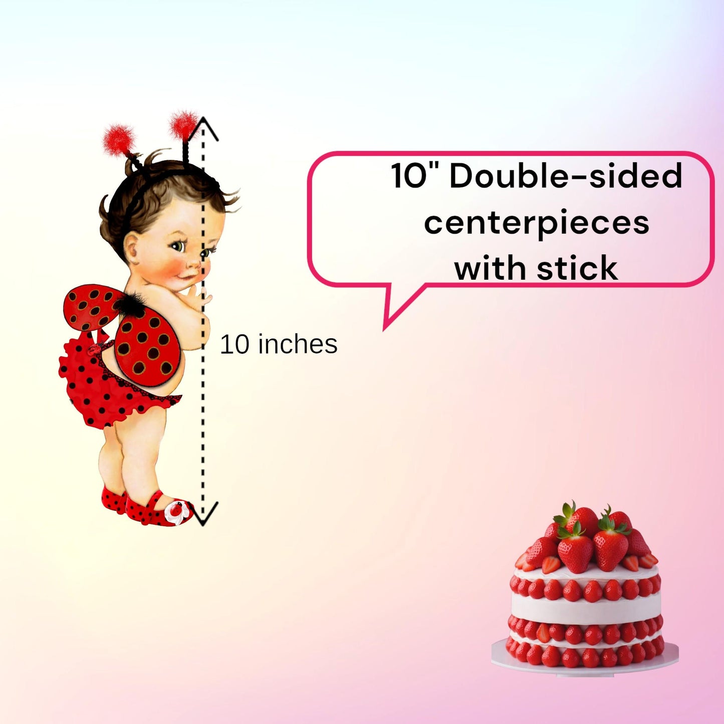 Baby Shower Ladybug Centerpiece Cutouts, Ruffle Pants 1st Birthday Cake Topper, Vintage Baby Girl