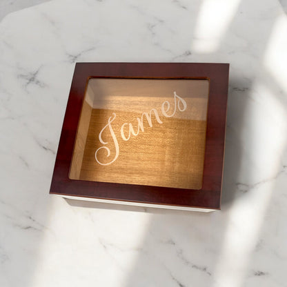 Cigars Humidor Box Custom Name Glass top Gift for Man Father of the Groom Boyfriend