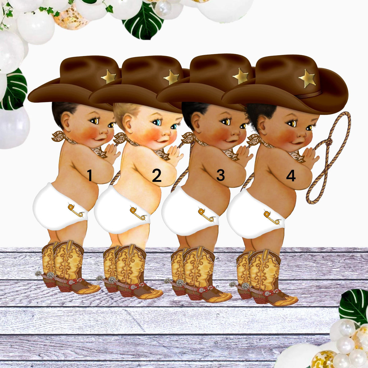 Little Cowboy Party Decor, White Brown Centerpiece Cutouts