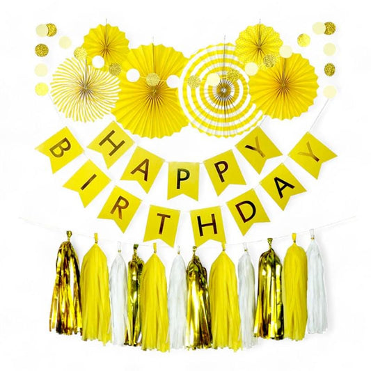 Yellow Birthday Sunflower Party Decor Banner Paper Fan Tassel Bees Birthday Kit