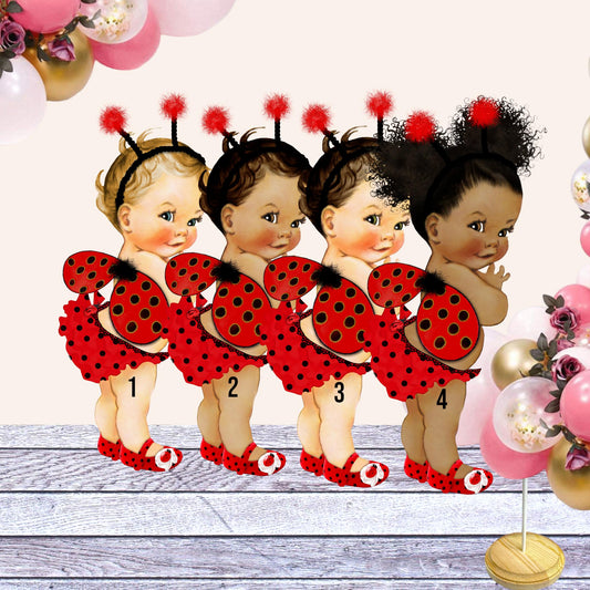 Baby Shower Ladybug Centerpiece Cutouts, Ruffle Pants 1st Birthday Cake Topper, Vintage Baby Girl