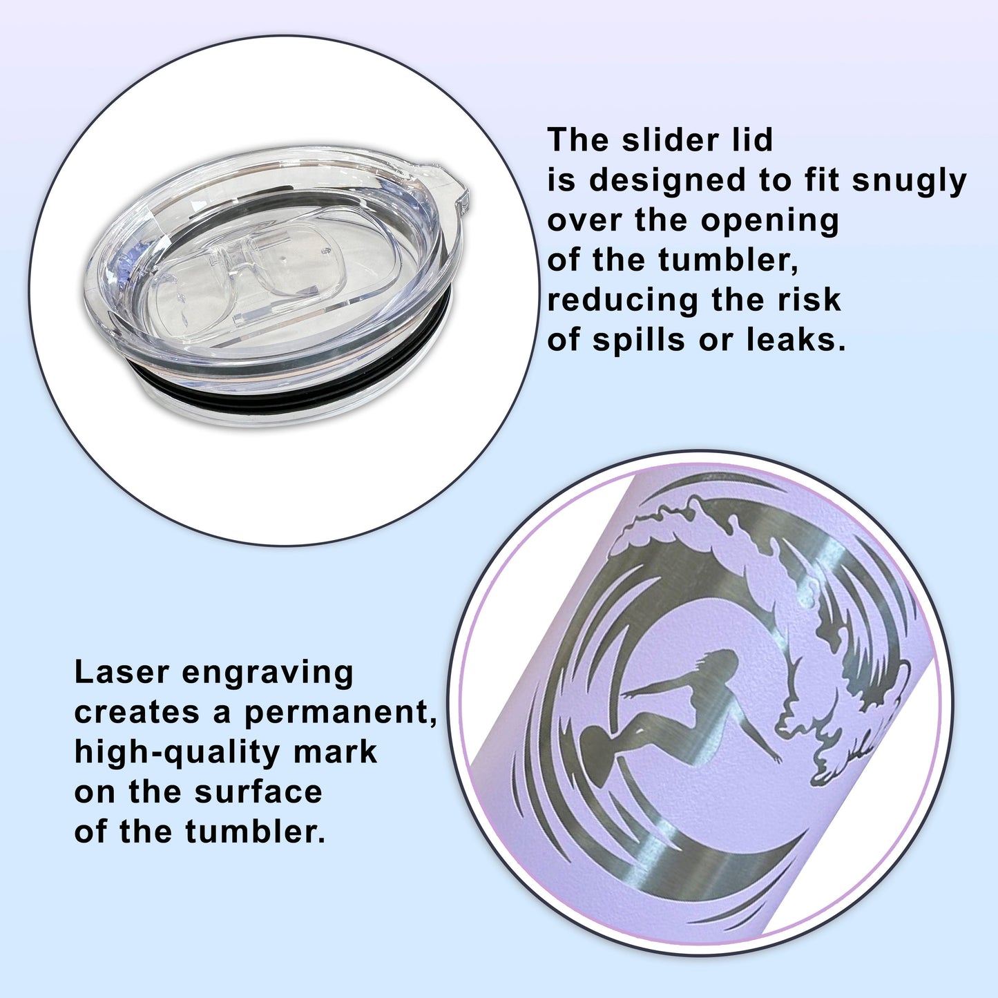 Angled view of a silver 20 oz masonic symbol tumbler, highlighting the personalized laser engraving.