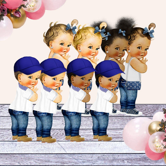 denim baby shower 1st birthday cake topper cutouts party decorations