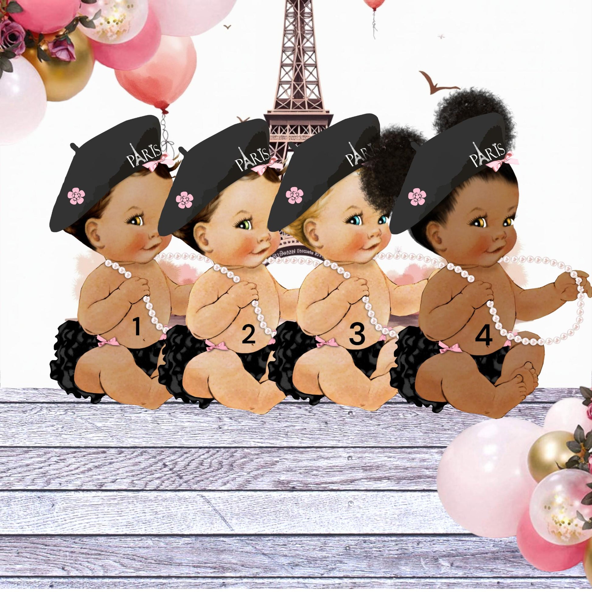 Paris Baby Girl Shower Cake Topper Table Centerpiece - Sitting Girl Paris Theme Party Decorations - 1st Birthday Cake Topper Wall Cutouts