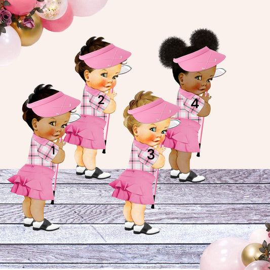 Boy Girl Golf Cake Topper Centerpiece Cutouts, 1st Birthday Baby Shower Golf Party Decorations Twins
