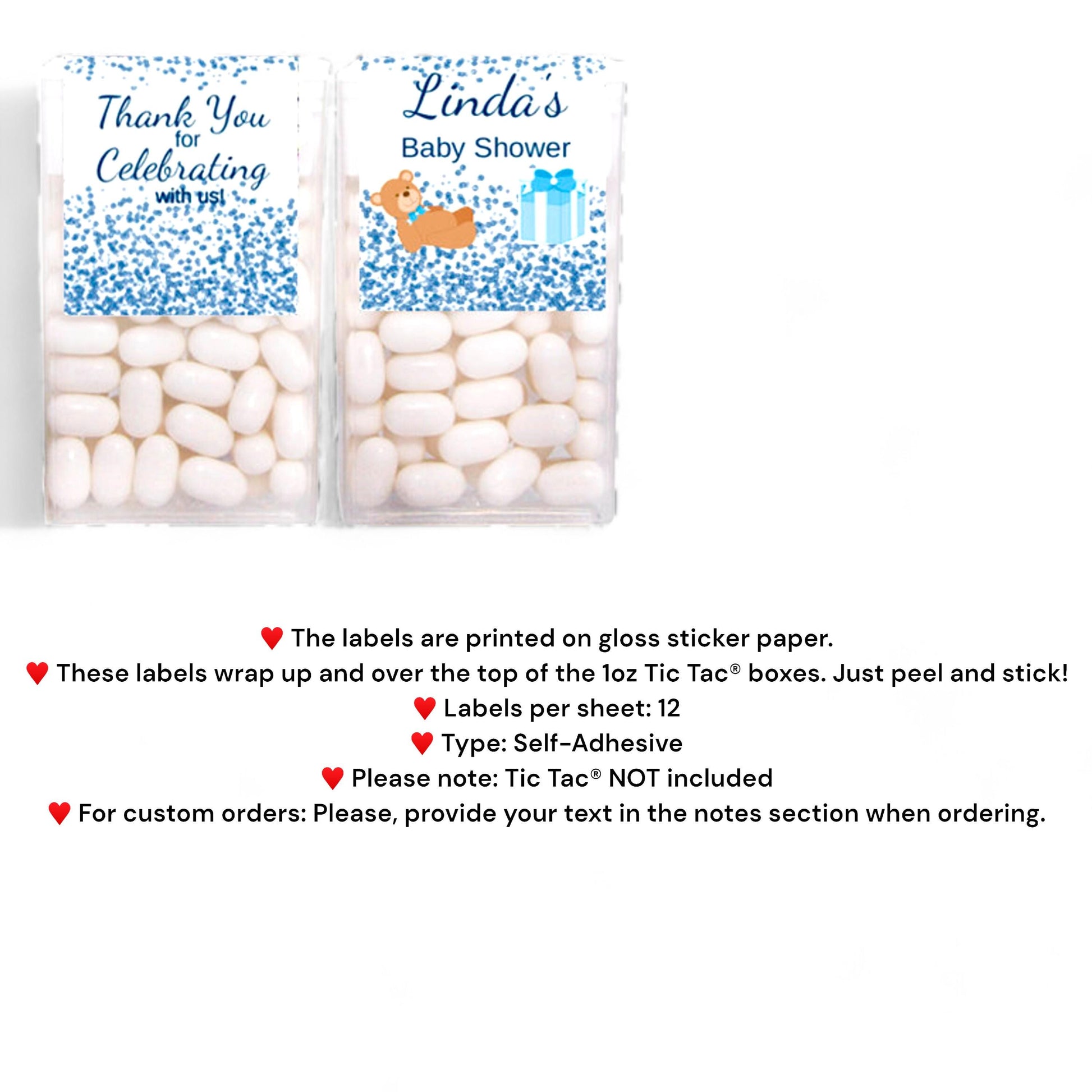 Personalized Baby Boy Shower Labels for Tic Tac Boxes, Stickers Custom Boy Party Favors