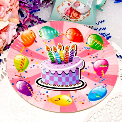 40 Birthday Boy Girl Dessert Paper Plates, Balloon Theme Tableware, 7" Diameter